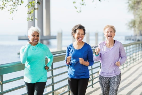 three women fitness walking